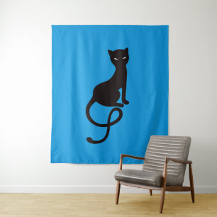Blue Gracious Evil Black Cat Tapestry