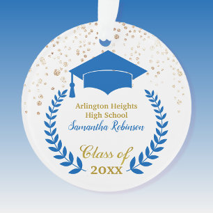 Blue Grad Cap and Laurel Graduation Ornament