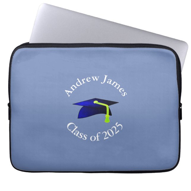 blue grad cap - class of 2025  -your name laptop sleeve (Front)
