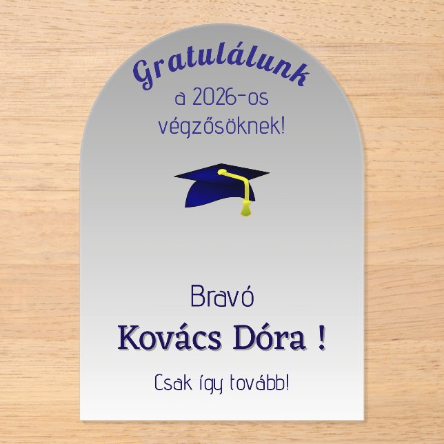 blue grad cap  in silver - Hungarian Congrats  Acrylic Invitations (Front)