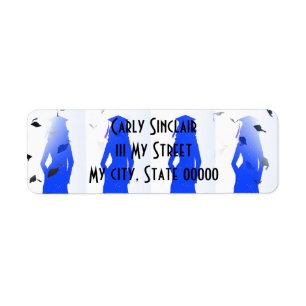 Blue Grad Girl Silhouettes Return Address Label