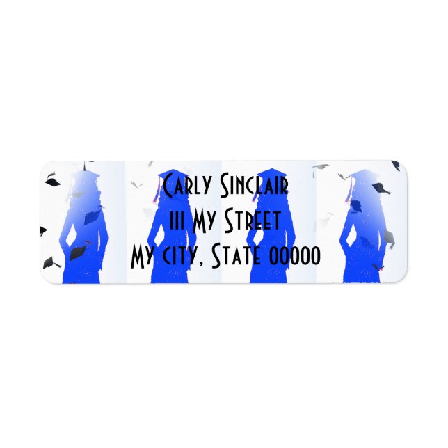 Blue Grad Girl Silhouettes Return Address Label (Front)