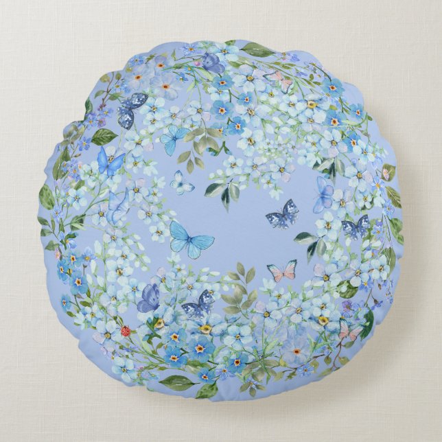 Blue Grade A Cotton Round throw cushion 41 cm  (Front)