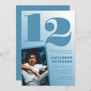 Blue gradient 12th birthday invitations Boy Photo