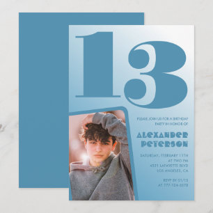 Blue gradient 13th birthday invitations Boy Photo