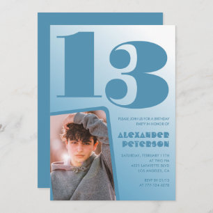 Blue gradient 13th birthday invitations Boy Photo