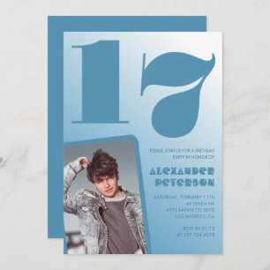Blue gradient 17th birthday invitations Boy Photo