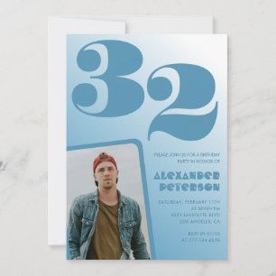 Blue gradient 32nd birthday invitations Boy Photo
