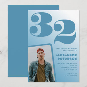 Blue gradient 32nd birthday invitations Boy Photo