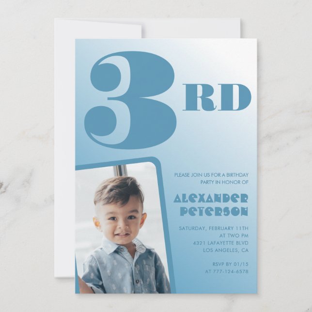 Blue Gradient 3rd birthday invitations Photo (Front)