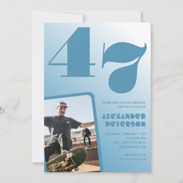 Blue gradient 47th birthday invitations Men Photo (Front)