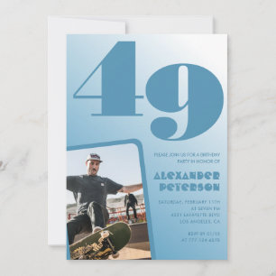 Blue gradient 49th birthday invitations Men Photo