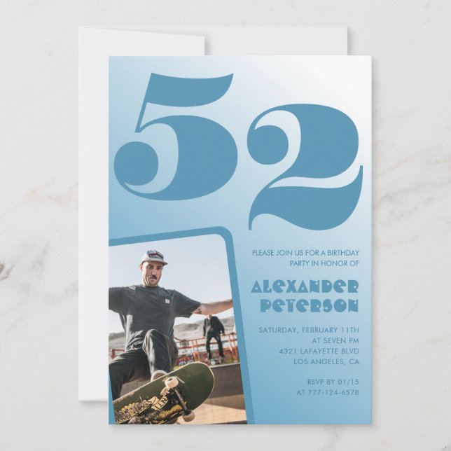Blue gradient 52nd birthday invitations Men Photo (Front)