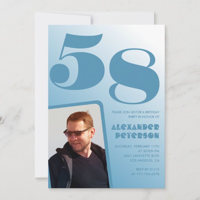 Blue gradient 58th birthday invitations Men Photo (Front)