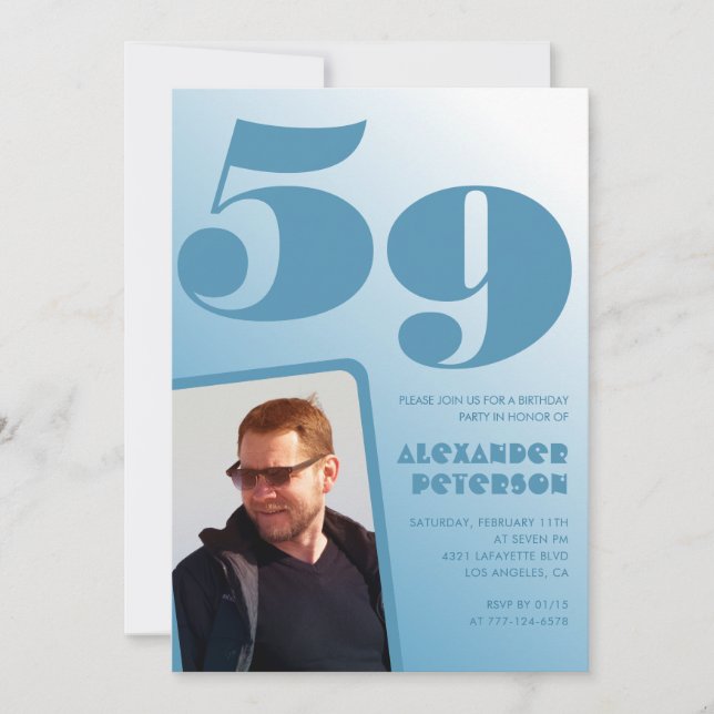 Blue gradient 59th birthday invitations Men Photo (Front)