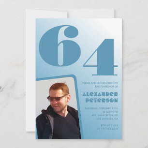 Blue gradient 64th birthday invitations Men Photo