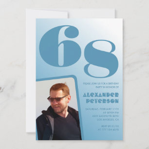 Blue gradient 68th birthday invitations Men Photo