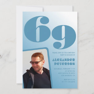 Blue gradient 69th birthday invitations Men Photo