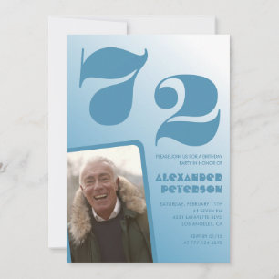 Blue gradient 72nd birthday invitations Men Photo