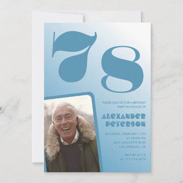 Blue gradient 78th birthday invitations Men Photo (Front)