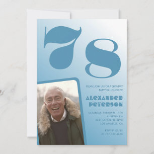 Blue gradient 78th birthday invitations Men Photo