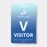 Blue Gradient Add Your Logo Visitor ID Badge<br><div class="desc">Vertical visitor badge with a simple design against a gradient from pale blue to sky blue. A large white V makes it easy to quickly recognise the visitor as such. Personalise with your business logo.</div>
