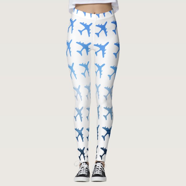 Blue Gradient Aeroplane Pattern Leggings (Front)