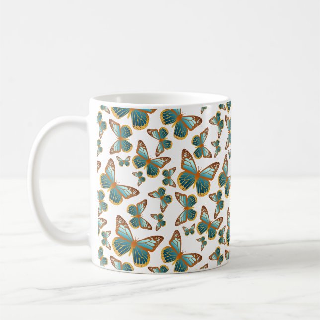 Blue Gradient Butterfly Pattern Coffee Mug (Left)