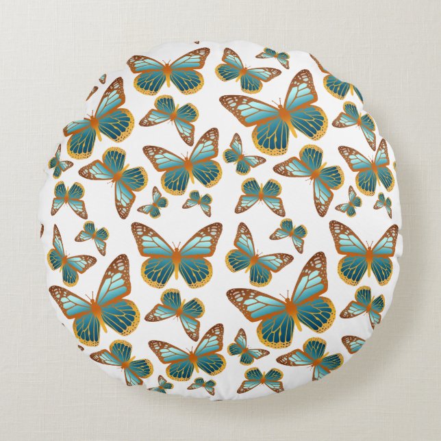 Blue Gradient Butterfly Pattern Round Cushion (Front)