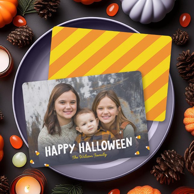 Blue Gradient Candy Corn Photo Happy Halloween Card (Creator Uploaded)