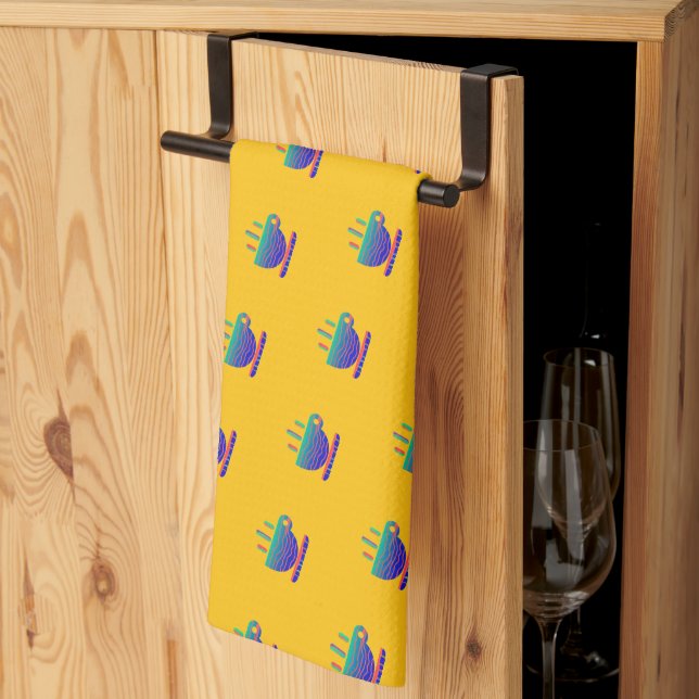 Blue Gradient Coffee Break Yellow  Tea Towel (Thirds Fold)