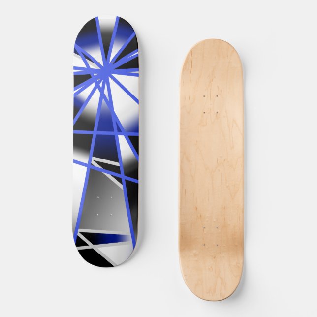 Blue Gradient Colour Fill Mechanical Drawing Mosai Skateboard (Front)