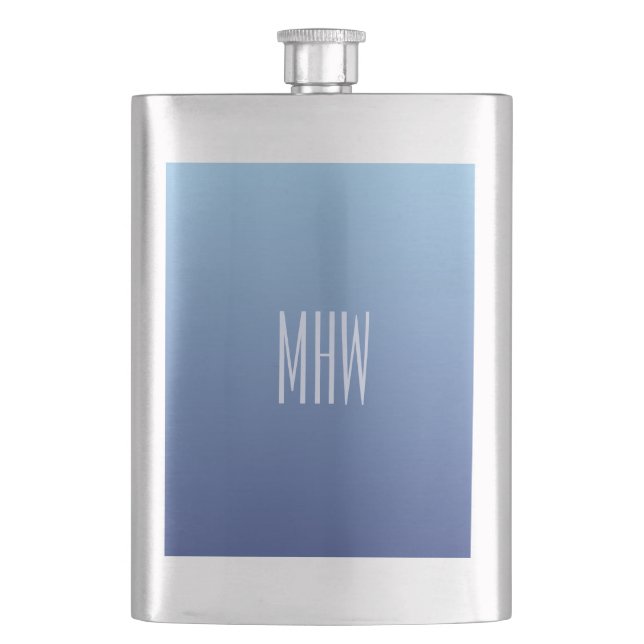 Blue Gradient custom monogram flask (Front)