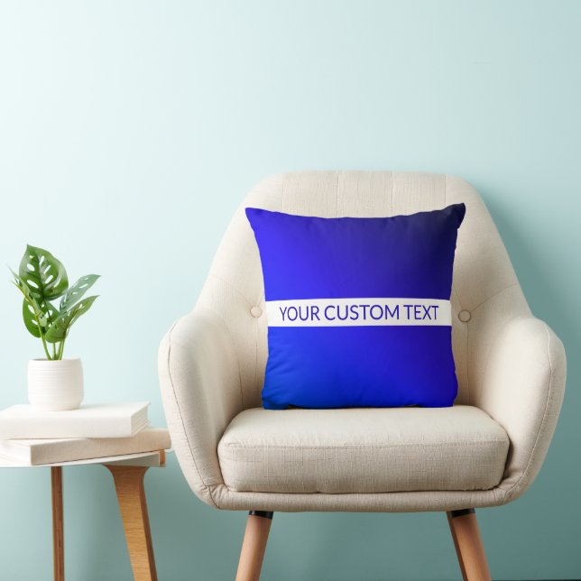 Blue Gradient & Editable Text on White Stripe Cushion (Chair)