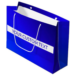 Blue Gradient & Editable Text on White Stripe Large Gift Bag