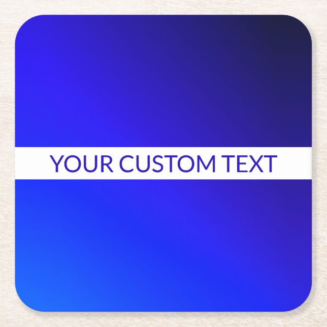 Blue Gradient & Editable Text on White Stripe Square Paper Coaster (Front)