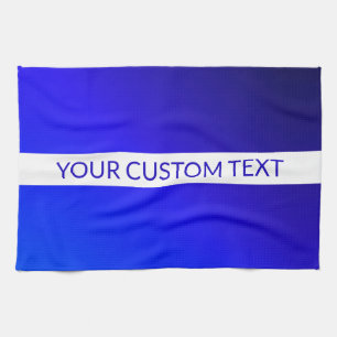 Blue Gradient & Editable Text on White Stripe Tea Towel