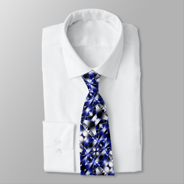 Blue Gradient Filled Mechanical Drawing Mosaic Tie (Tied)
