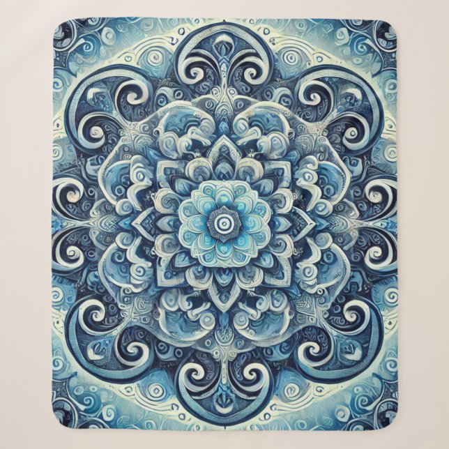Blue Gradient Mandala Design 2 Sherpa Blanket (Front)