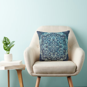 Blue Gradient Mandala Design Cushion