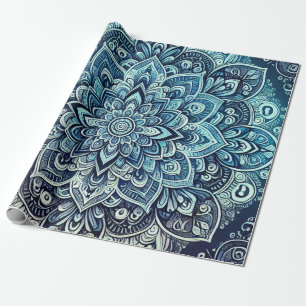 Blue Gradient Mandala Design Wrapping Paper