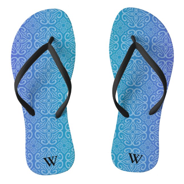 Blue Gradient  Mandala Zen Pattern Personalised  Thongs (Footbed)