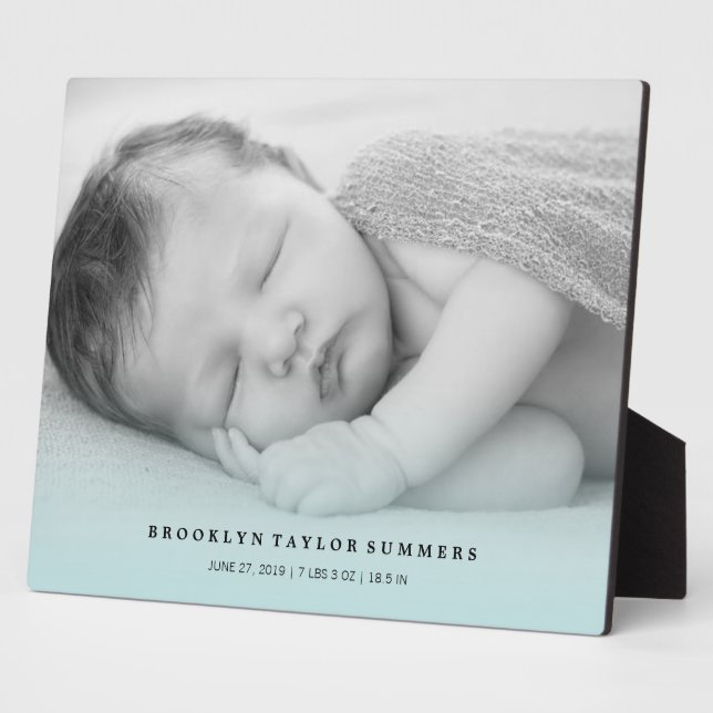 Blue Gradient Modern New Baby Photo Display Design Plaque (Side)