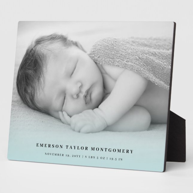 Blue Gradient Modern New Baby Photo Display Design Plaque (Side)