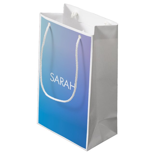 Blue Gradient Monogram Small Gift Bag (Back Angled)