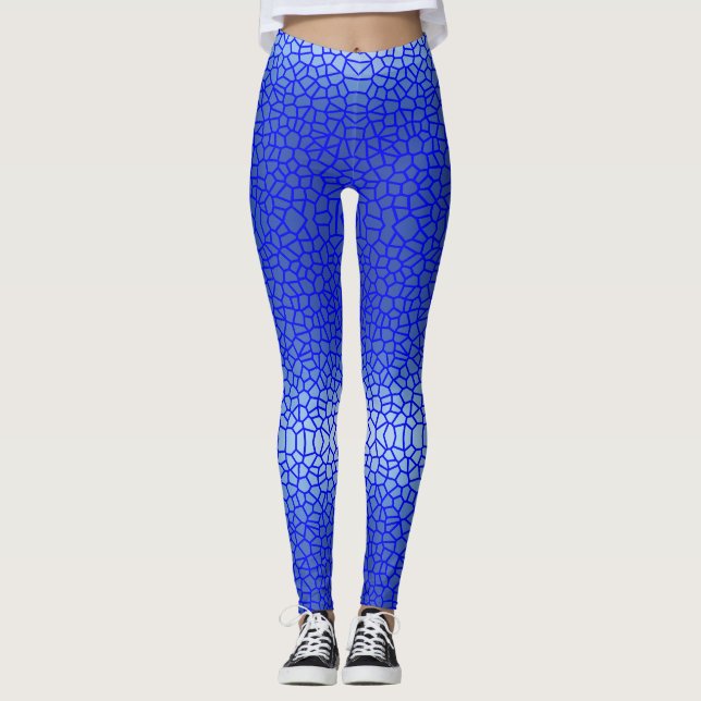 Blue Gradient Net Pattern 01 BBlue Lines Leggings (Front)