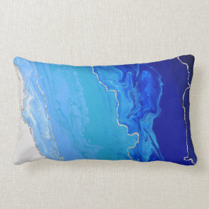 Blue Gradient Ombre Colour Silver Metallic Lines Lumbar Cushion