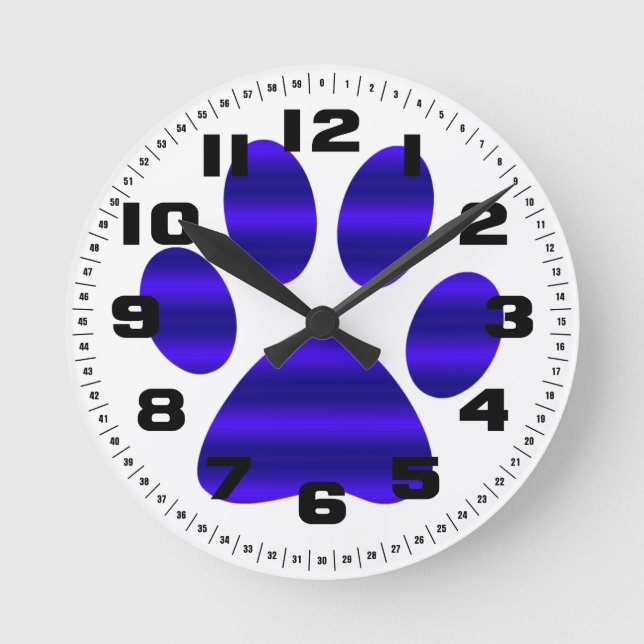 Blue Gradient Paw Print Round Clock (Front)