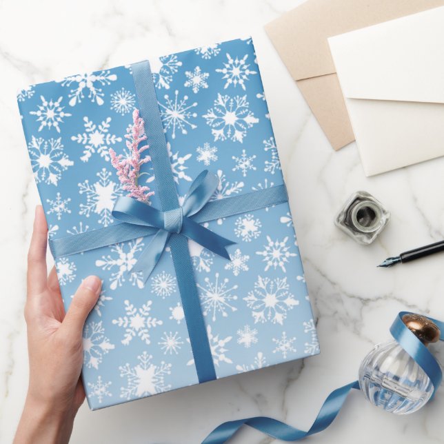 Blue gradient snowflakes wrapping paper (Gifting)