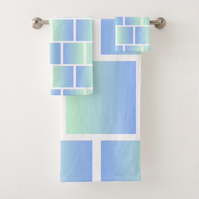 Blue Gradient Squares Bath Towel Set (Insitu)